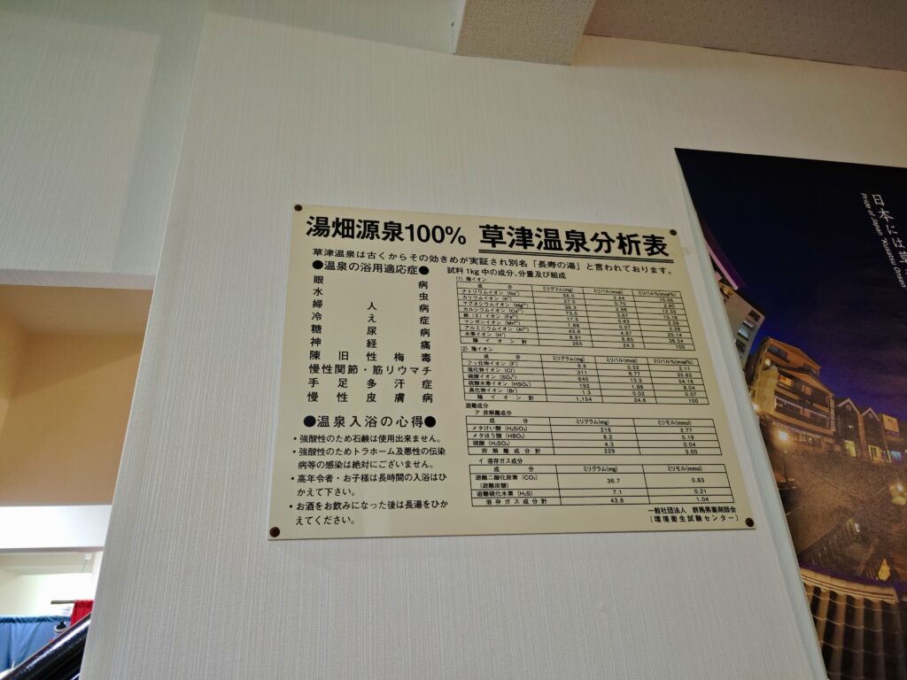 草津温泉326山の湯ホテル 温泉分析表